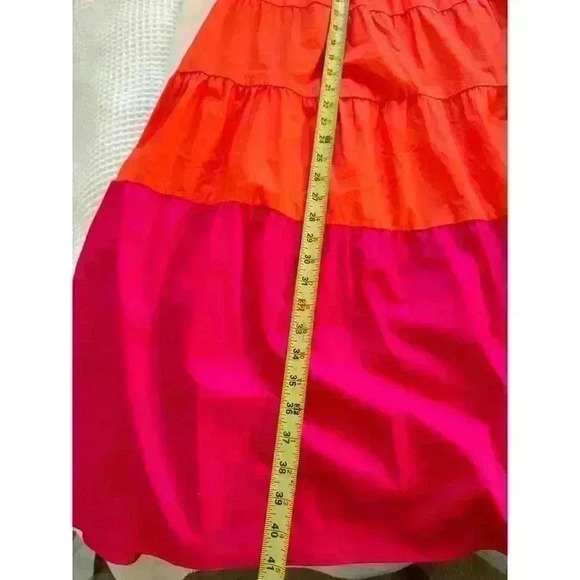 Donna Morgan Colorblock Tiered Trapeze Midi Dress Pink Orange Size 6 Maxi - Picture 9 of 12